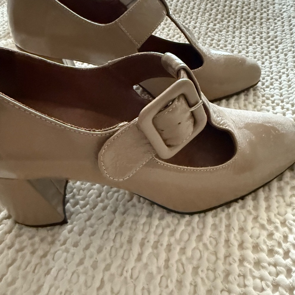 size 7, Tan patent shoes. Never worn.